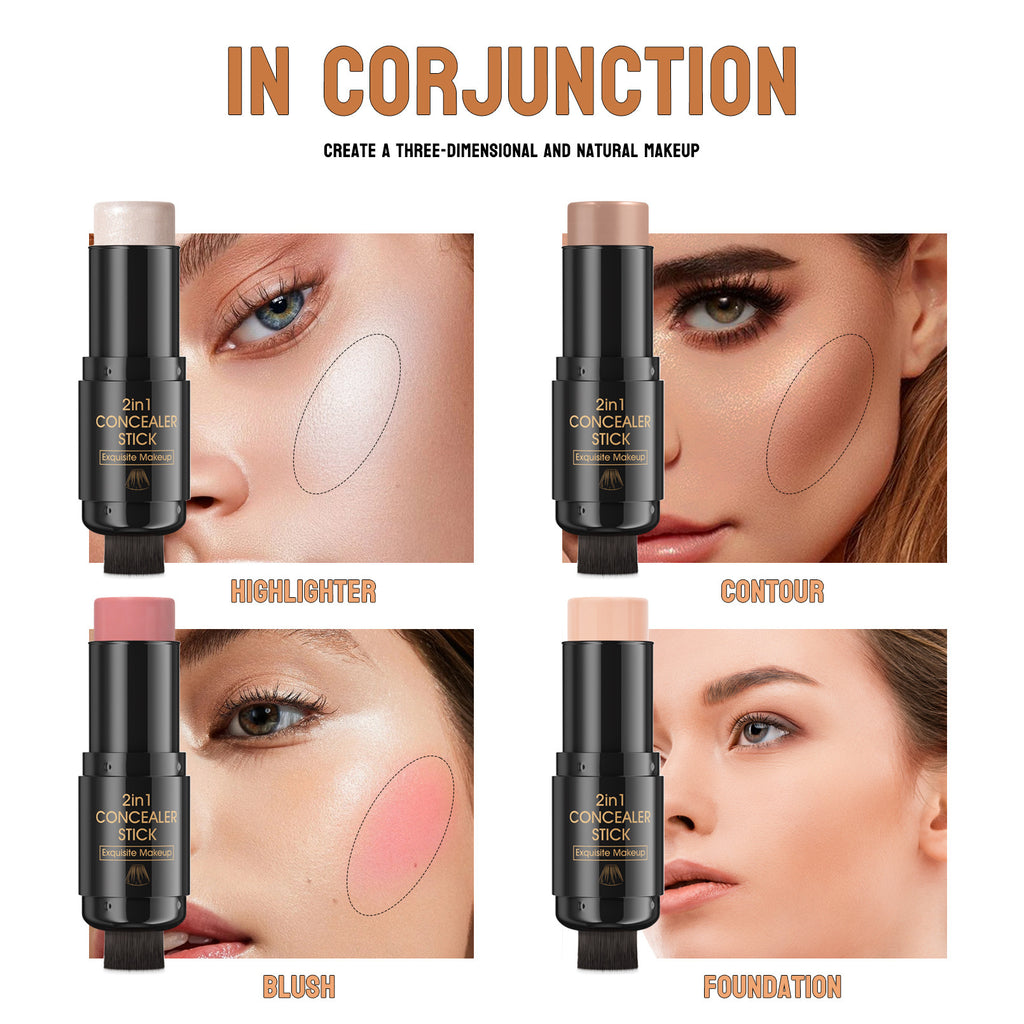 Stick Contour Double-Face Blush Highlighter avec Pinceau | Maquillage Professionnel