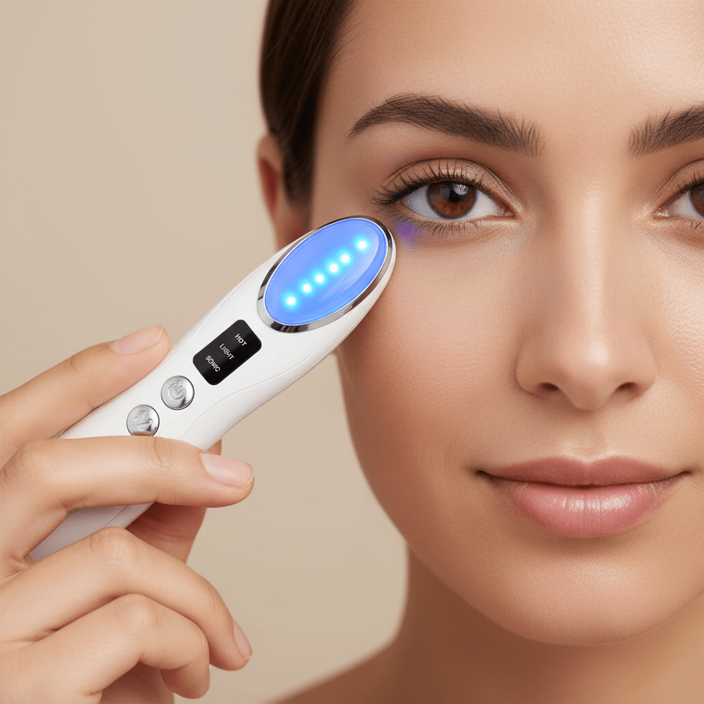 Appareil Anti - Rides Yeux EMS - Masseur Anti - Cernes LED - Reflets lumineux