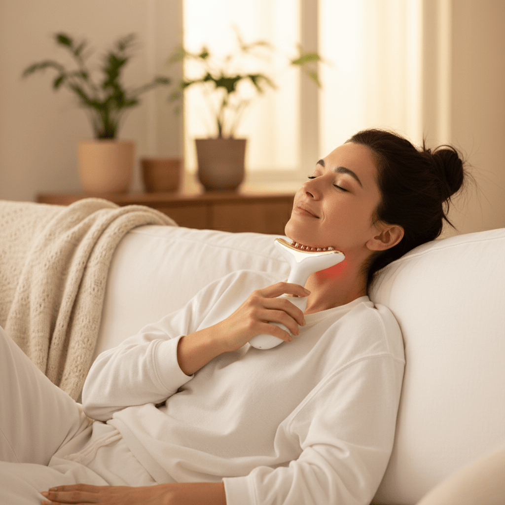 Appareil de Massage Facial Électrique - Soin Anti - Âge LED - Reflets lumineux