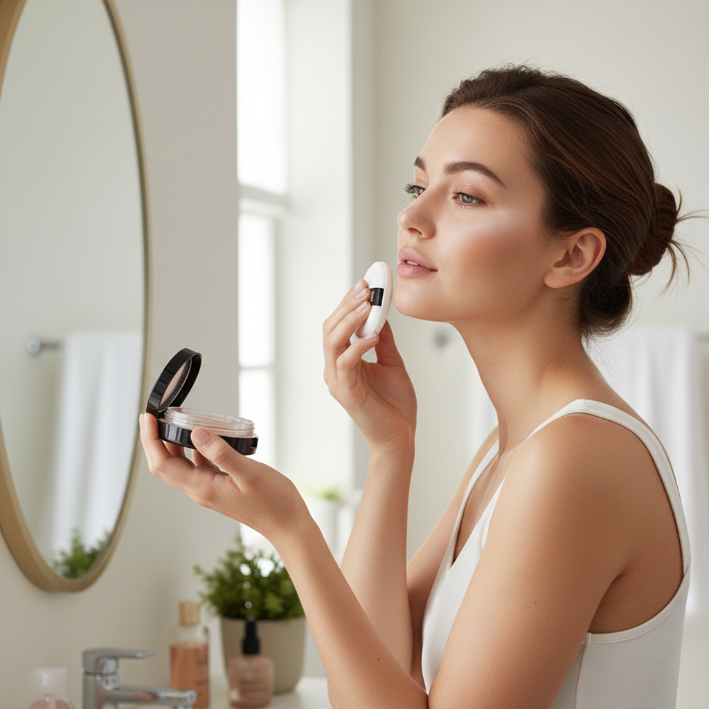 Application poudre devant miroir