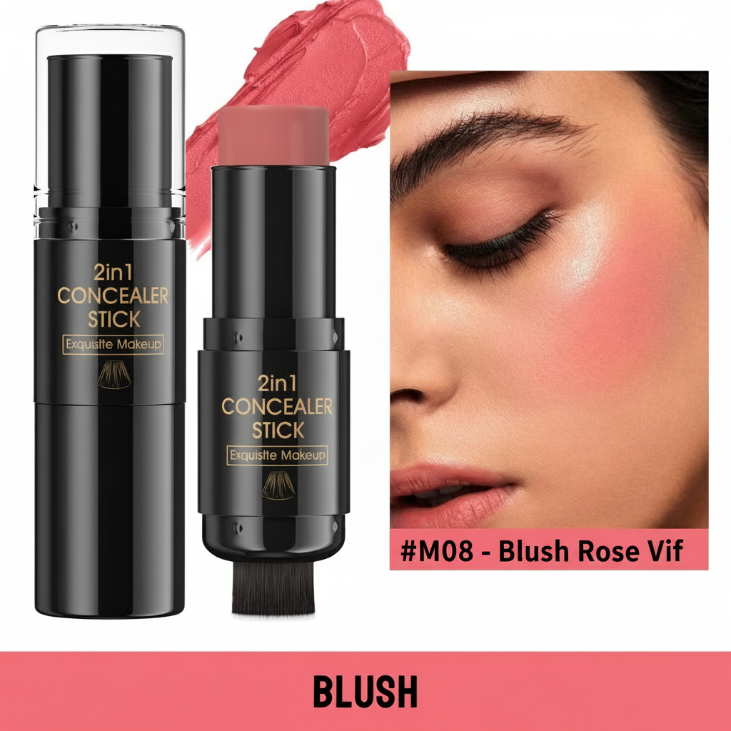 Stick Contour Double-Face Blush Highlighter avec Pinceau | Maquillage Professionnel