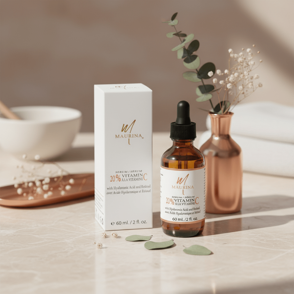 Sérum visage - Sérum à 20 % de vitamine C avec acide hyaluronique et rétinol - Reflets lumineux