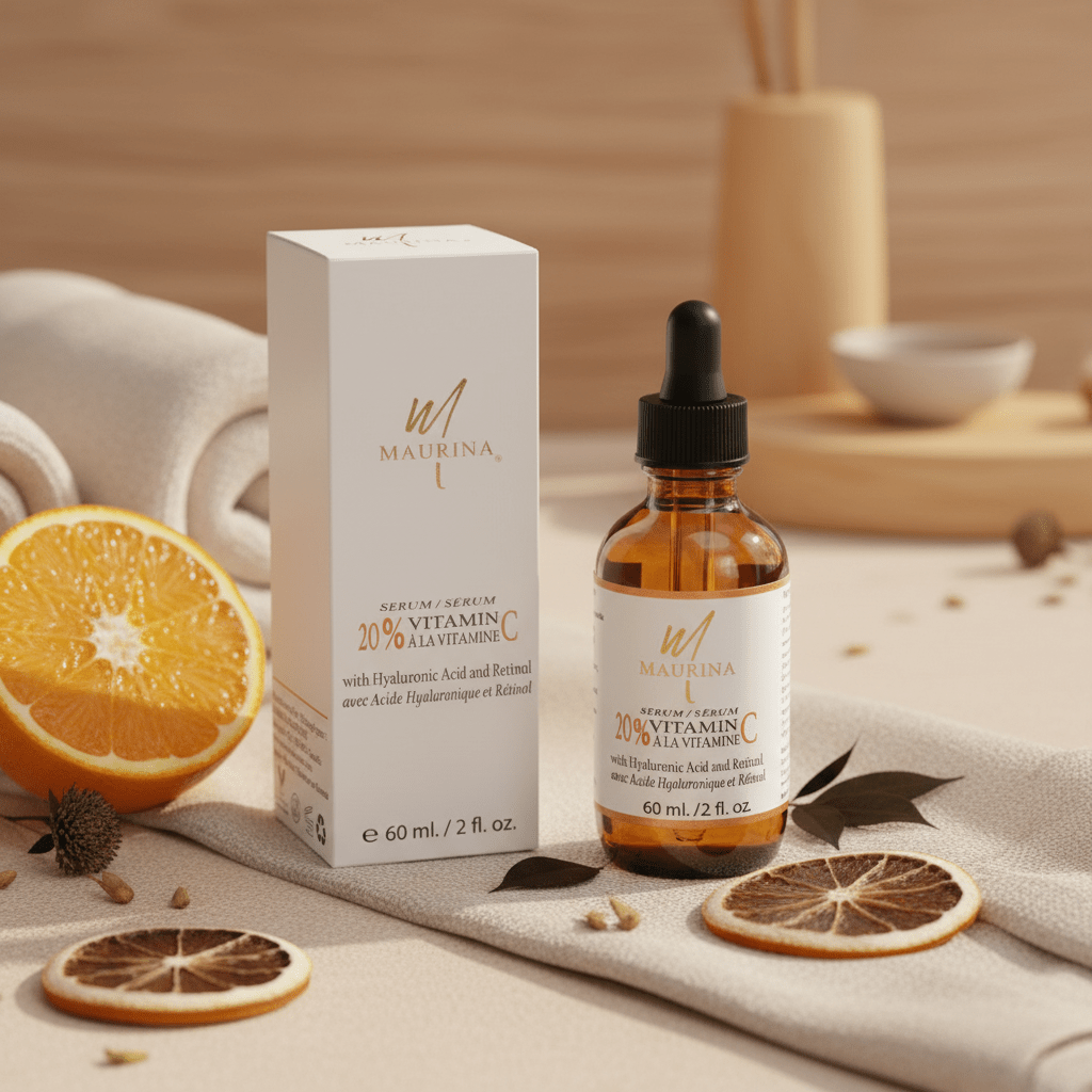 Sérum visage - Sérum à 20 % de vitamine C avec acide hyaluronique et rétinol - Reflets lumineux