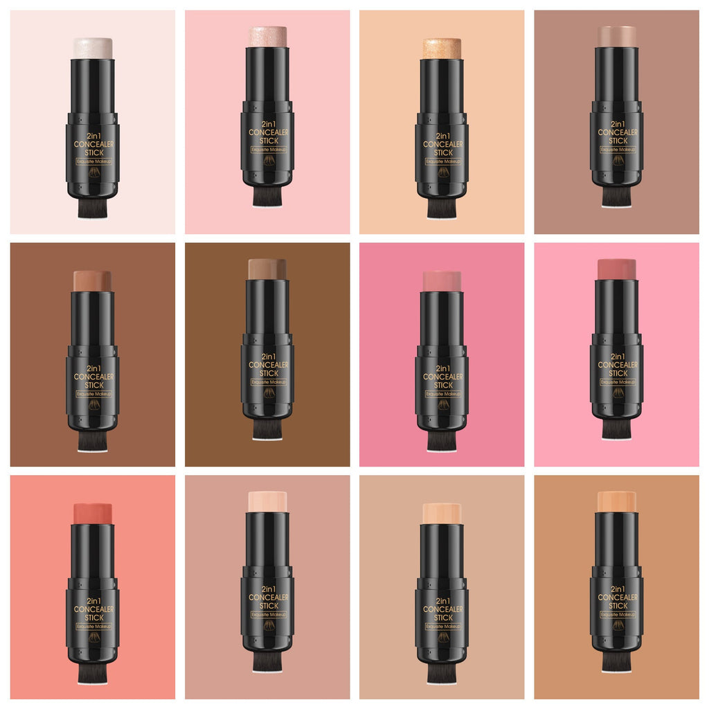 Stick Contour Double - Face Blush Highlighter avec Pinceau | Maquillage Professionnel - Reflets lumineux
