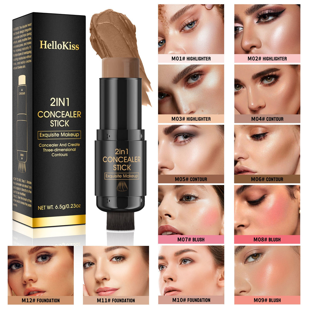 Stick Contour Double - Face Blush Highlighter avec Pinceau | Maquillage Professionnel - Reflets lumineux