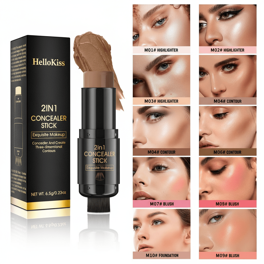 Stick Contour Double - Face Blush Highlighter avec Pinceau | Maquillage Professionnel - Reflets lumineux